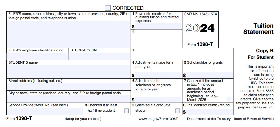 Example of a 1098 tax form